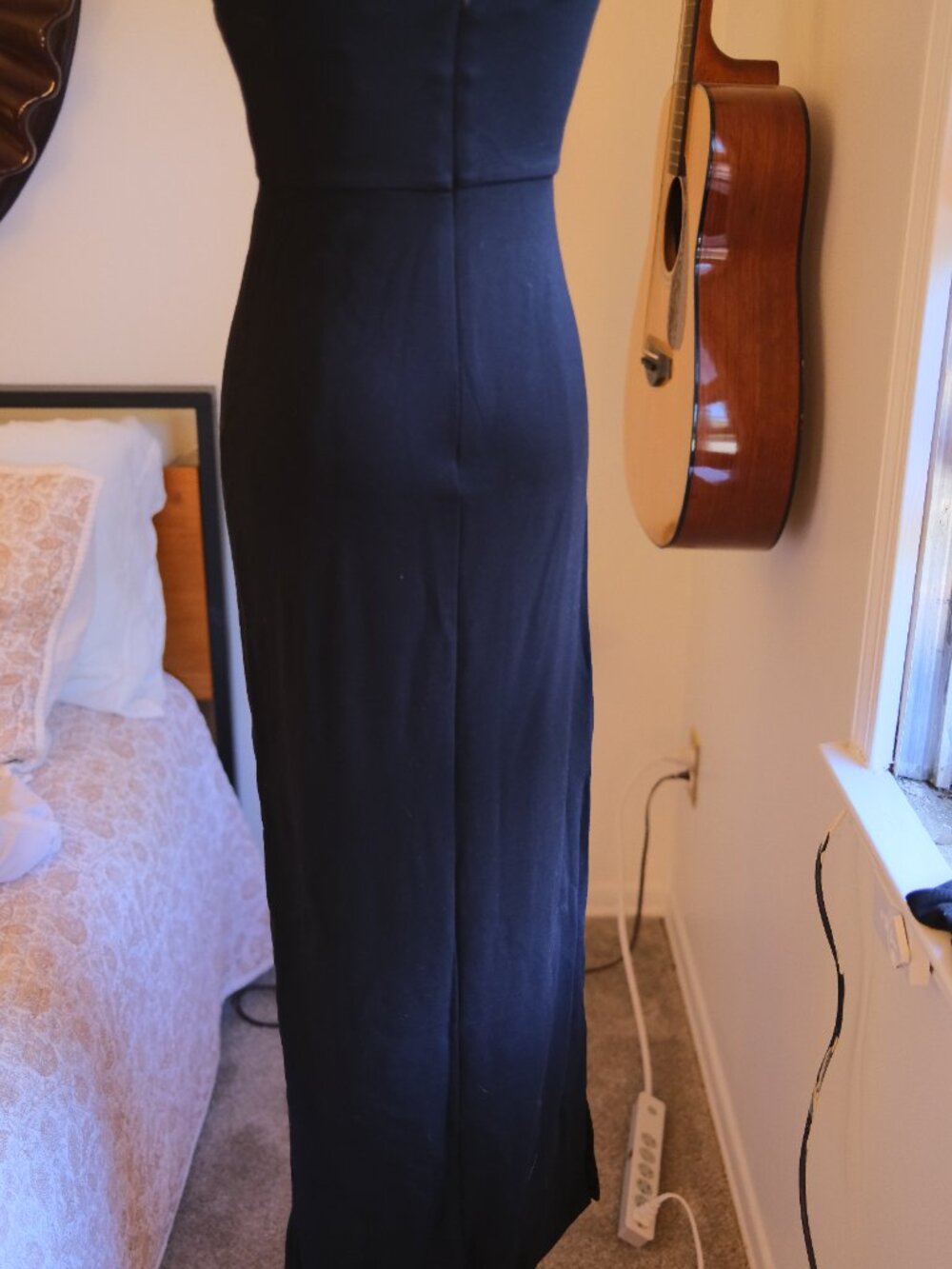 NBD Strapless Black Bodycon Midi Dress Slit Boned Bodice Size S - Picture 7 of 11